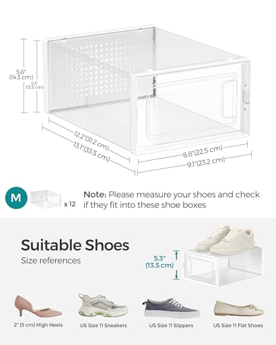 image for SONGMICS Shoe Boxes, Pack of 12 Shoe Storage Organizers, Stackable Cle