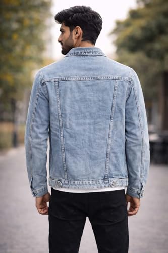Image of KOTTY Men's Classic Denim Jacket with Button Closure and Structured Fit for Casual Outdoor Styling