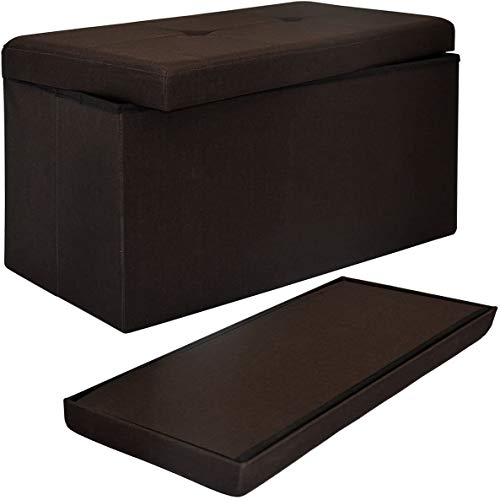 DuneDesign Sitzbank mit 80L Stauraum - 76x38x38 cm Sitzhocker - Faltbare Sitztruhe mit Trennwand Truhenbank Dunkelbraun