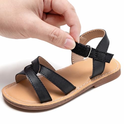 Image of Kolan Toddler Girl Sandals Open Toe Flat Princess Dress Shoes Little Kids