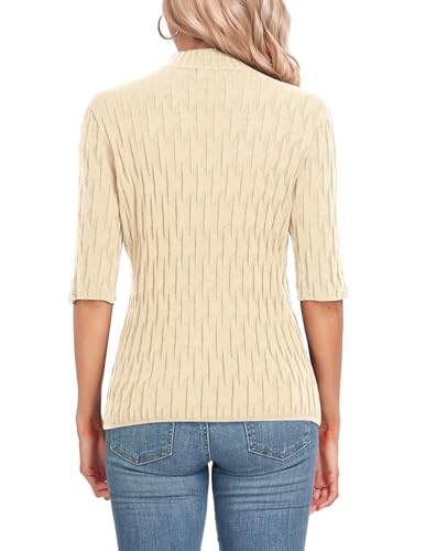 Image of MINTLIMIT Womens Turtleneck Sweaters Short Sleeve 2024 Fall Winter Casual Texture Shirt Blouse Knit Pullover Sweater