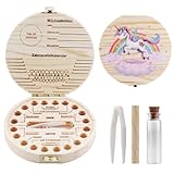 Spehulg Zahndose Milchzähne Mädchen, Holz Zahnbox für Milchzähne, Einhorn Milchzahndose Mädchen, Aufbewahrungsbox für Baby-Zähne Box, Zahnfee Geschenke, Kinderzahndosen