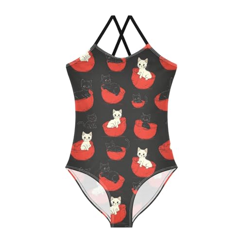 Girl's One Piece Swimsuit Cat Bed Black Beach Bathing Swimwear