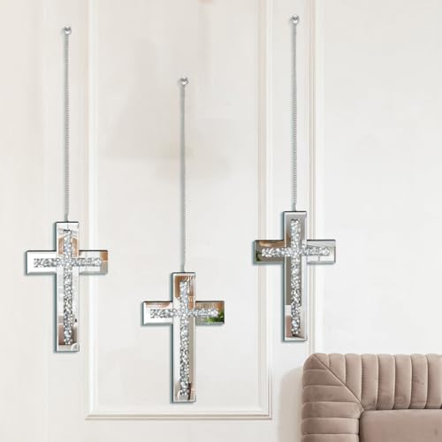 Pibeyer Silver Diamond Shaped Wall Mirror Set of 3, Decorative Crystal Crush Diamond Mirrors for Bedroom, Living Room & Hallway, Home Decor - Image 5