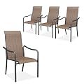 VICLLAX Stackable Patio Chair Set of 4, Lawn Chairs with High Back, Outdoor Dining Chairs for Outside, Poolside and Garden, Brown