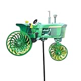 Traktor-Windspinnerpfahl, grüner Metall-Windmühlenpfahl mit drehbaren Rädern, Bewegungskunst, Windskulptur für Garten, Terrasse, Vorhof, Hinterhof, Rasen, Blumenbeet, Geschenk für Freunde, Familie
