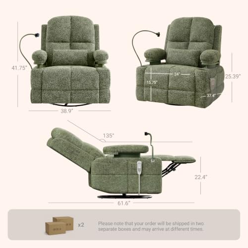 Image of MAMAZING Lullapod Power Nursery Rocking Chair with HugAssist Armrest | Triple Motor Power Nursing Recliner with 270 Swivel Glider & Quiet Rocking, Dual Charging Ports & Built-In Storage