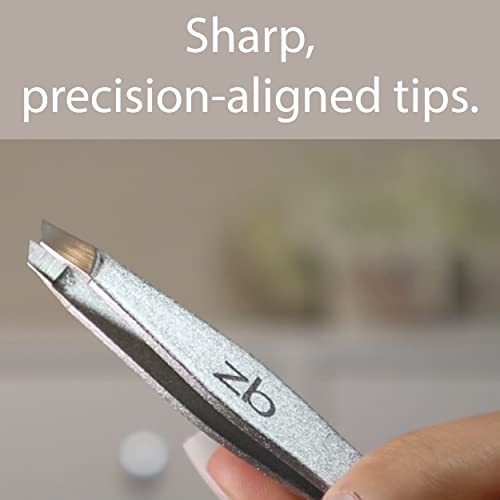 Zizzili Basics Tweezers - Surgical Grade Stainless Steel - Slant Tip For Expert Eyebrow Shaping And Facial Hair Removal - With Bonus Protective Pouch - Best Tweezer For Men And Women #TOP3