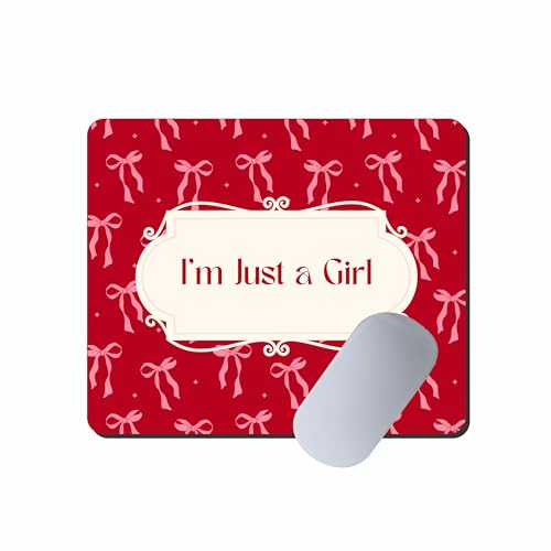 Image of My Print Shop Cute Quote Mouse Pad 9 x 7.5 Inch | inchI'm Just a Girl inch Pink Bow Design Mouse Mat | Non-Slip Rubber Base & Smooth Surface for Office, Home & Study Desk