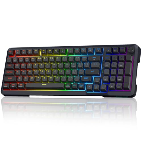 Redragon Wireless Mechanical Keyboard, 3 Mode Gasket Mounted RGB Gaming Keyboard with Volume Knob, Pre-Lubed Linear Switches, MDA-Profile, 98 Keys Hot Swappable Creamy Keyboard for PC/Tablet/Xbox/PS4