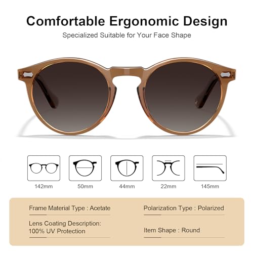 Image of CARFIA Acetate Polarized Sunglasses for Men Retro Classic Round Shades