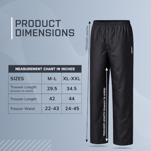 Image of Robustt Premium Rain Pants | Black | XL-XXL | Unisex Waterproof Rain Pants For Men & Women | Elastic Stretchable Waistband | Relaxed Fit| Waterproof Rain Trouser For Bike Riding, Commute & Outdoor Use