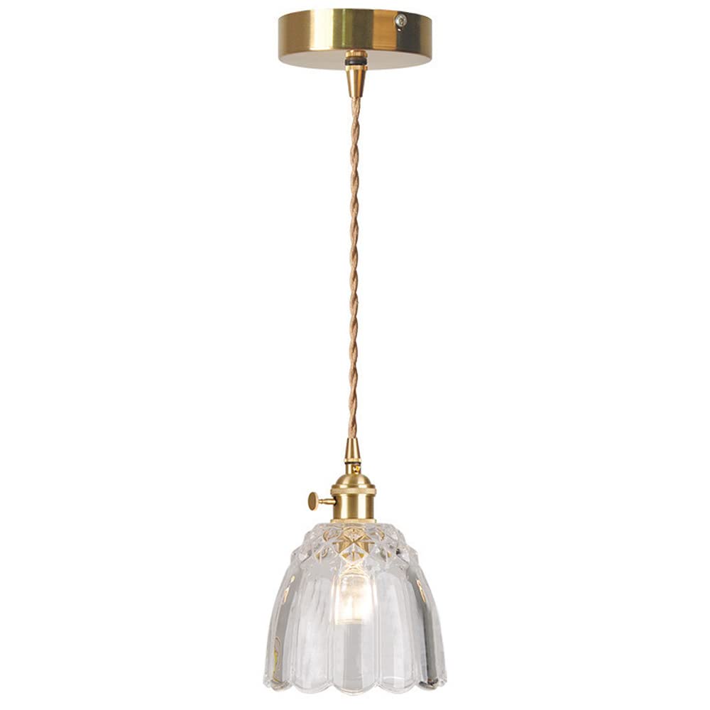 PLQWUJD Exquisite Chandelier Mini Clear Glass Light Fixtures Balcony Lamp with E26 Base Adjustable Height Brass Chandelier for Office Lighting Classroom Ceiling Hanging Fixture