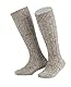 Lusana Trachtenstrümpfe Loden Tweed Kinder Socken 100% Merinowolle | Trachtensocken für Jungen zur Oktoberfest & Tracht | Trachtenkniestrümpfe mit Zopfmuster | Mittelbeigemeliert | Größe 31 - 34
