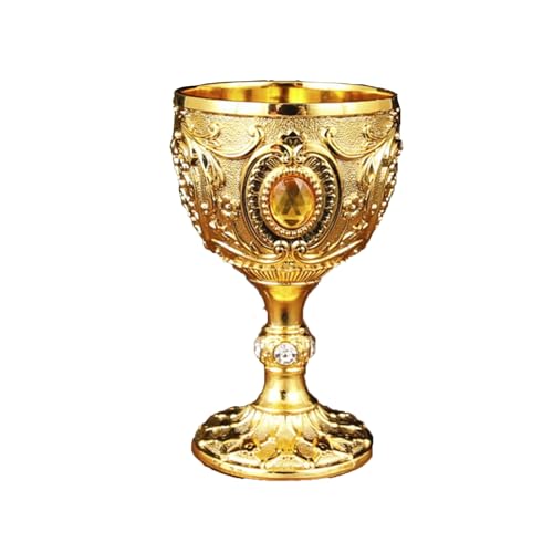 European Gold Wine Glass Reusable, Vintage Medieval Goblet, Party Supplies Handmade Novelty Engraving Metal Wine Cup(Gold)