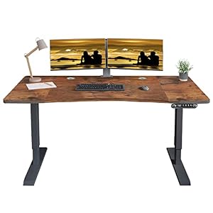 Jceet Dual Motor Electric Standing Desk – 63 x 30 Inch Adjustable Height Sit Stand Computer Desk with Splice Board, Stand Up Desk Table for Home Office, Rustic Brown Top(with Radian)