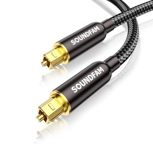 SOUNDFAM Digital Optical Audio Cable - Cotton Braided Toslink Fiber Optic Cable for Sound Bar, TV, Home Theater, PS4, Blu-Ray Player & More (24K Gold-Plated Toslink Cable, Black, 10ft/3M)