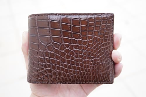 Genuine Crocodile Alligator Leather Skin Men's Bifold Wallet (Brown-Belly)4