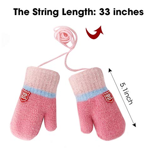 ORVINNER 3 Pack Toddler Gloves Winter Warm Fleece Lined Baby Soft Knit Mittens Toddler Winter Mittens for Boys and Girls (0-36 Months, Pink/Light-blue/White Pack)