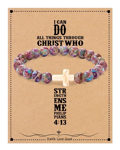 Image of Cross Bracelets for Women, Christian Gifts for Women Stocking Stuffers for Teens Cross Bracelet Imperial Nature Stone Bead Bracelet Confirmation Baptism Gift for Teen Girls Christmas Religious Gift Cathlic Faith Jewelry