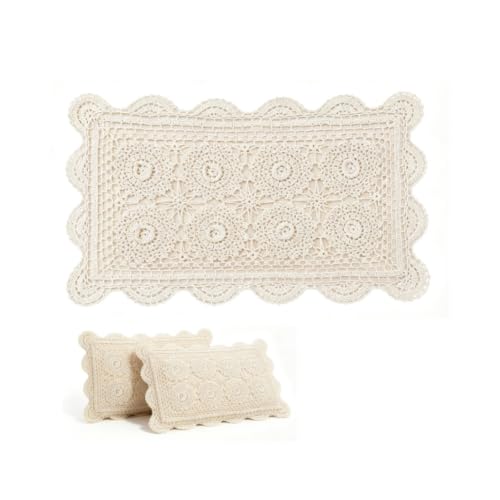 misppro 100% Cotton Creative Linens Pillowcase Crochet Embroidery 3D Lace Floral Pattern Fancy Yarn No Filling Rural Style for Couch Sofa Bed 13 x 22