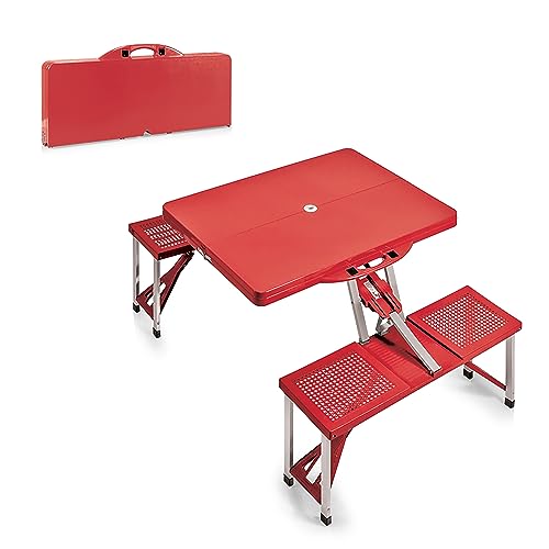 Image of Picnic TIME Portable Folding Picnic Table with Seats for 4, Collapsible Aluminum Table with Benches & Umbrella Hole, Lightweight Foldable Table for Camping, Travel, Backyard, Tailgating | with Umbrella Hole