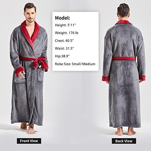 Image of FashGudim Mens Robes Big and Tall Full Length Plush Fleece Long Robe for Men Bathrobe Shawl Collar Warm Winter House Robes