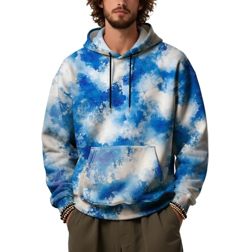 Western American Flag Hoodies for Men Camo Tie-dye Printed Sweatshirts Fall Casual Fashion Pullover Tops with Pocket