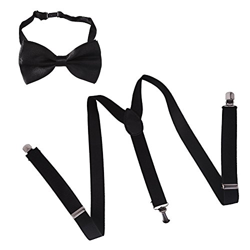 Pajarita y tirantes ajustables para hombre negro