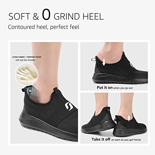 Stq Slip On Sneakers Women Walking Shoes Arch Support Tennis Shoes For Gym Workout Work All Black 7 Us #TOP1