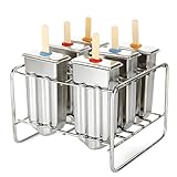 Stainless Steel Popsicle Molds, Set of 6 Ice Cream Maker, Ice Pop Molds With Holder, Metal Reusable Homemade Popsicle Molds with Sticks and Bags (Round Head, with Slot)