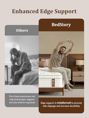 BedStory Extra Firm Queen Mattress 14 Inch, Hybrid Queen Size Mattress in a Box, Back Pain Relief, Luxury Pocket Spring Mattress, Fiberglass-Free, 365-Night-Trial, 10 Year Warranty — view 4