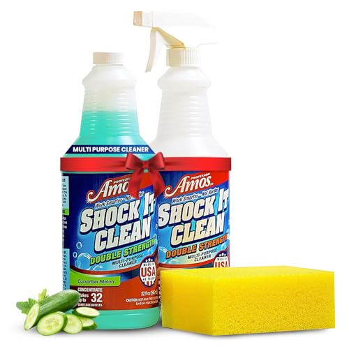 Professor Amos Shock It Clean MultiPurpose Cleaner Double Strength Concentrate All Purpose Carpet, Jewelry, Upholstery, Leather, Stain Remover & Floor Cleaner (Cucumber Melon 32 Oz)