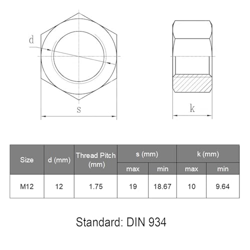 Écrou hexagonal M12 pour projets de bricolage, lot de 20 écrous inox 304 maison et atelier
