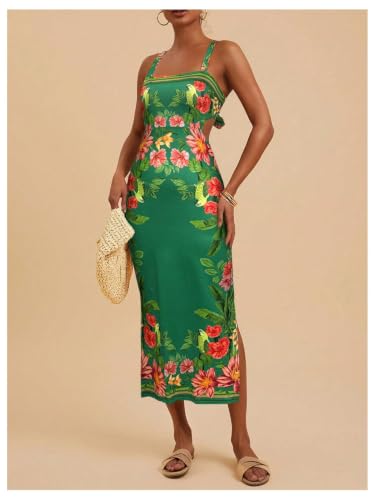 Image of Floerns Women's Tropical Bow Tie Back Long Dress Sleeveless Maxi Dress