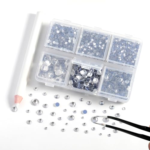 Image of BEADSLAND Hotfix Rhinestones, 4000 PCS Clear Rhinestones for Clothes Crafts Mixed 6 Sizes with Wax Pencil and Tweezers Kit, SS6-SS30, Crystal