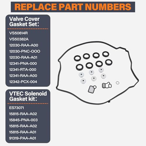 Image of VS50614R Valve Cover Gasket Set Compatible with 2002-2015 Accord Civic CR-V Element Crosstour (VS50614R & 15845-RAA-A01 VTEC Gasket)