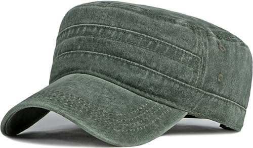 YeeHeen Cadet Army Cap Washed Military Army Hat Vintage Flat Top Hat for Women Men Light Green