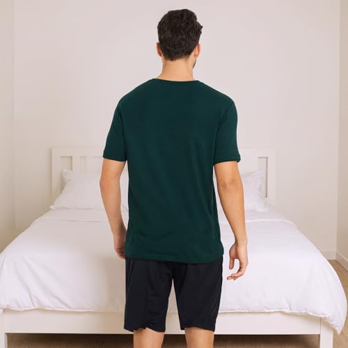 Mens Short Pajamas Set with Pockets,Green,Large4