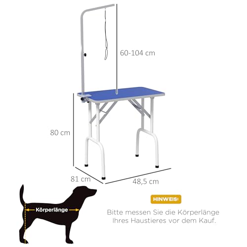 PawHut Trimmtisch klappbar Tierpflegetisch Schertisch Pflegetisch für Hunde Katzen Metall Blau 81 x 48,5 x 80 cm