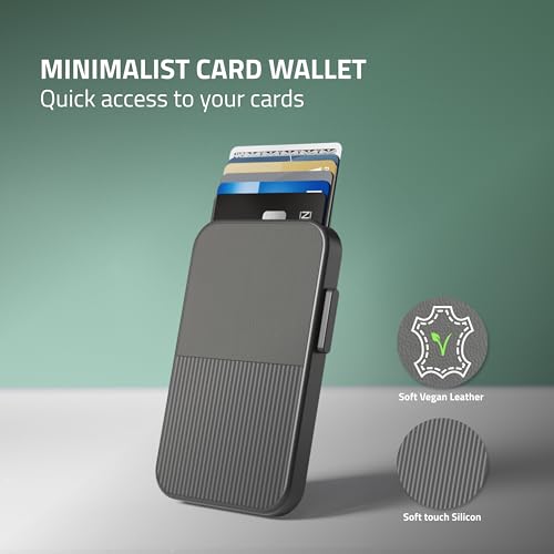 Fidelo Slim Wallet for Men - RFID Blocking Minimalist Sliding Wallet - Thin Push-Button Men's Wallets - Vegan Leather Card Holder - Can Hold 6 Cards - Comes in a Gift Box - 4.6x2.8x0.5 inches (Black)2