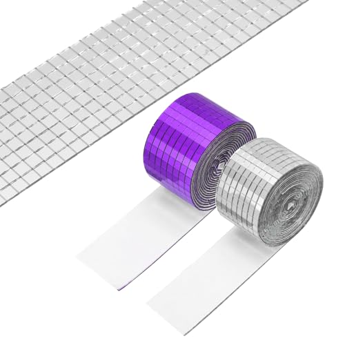 Mosaicos de espejos autoadhesivos PATIKIL morado plateado de 5x5mm para bola disco, 6400 uds 2