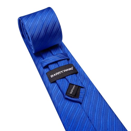 Image of Barry.Wang Solid Striped Tie for Men Silk Necktie Pocket Square Cufflinks Formal Wedding Party Business