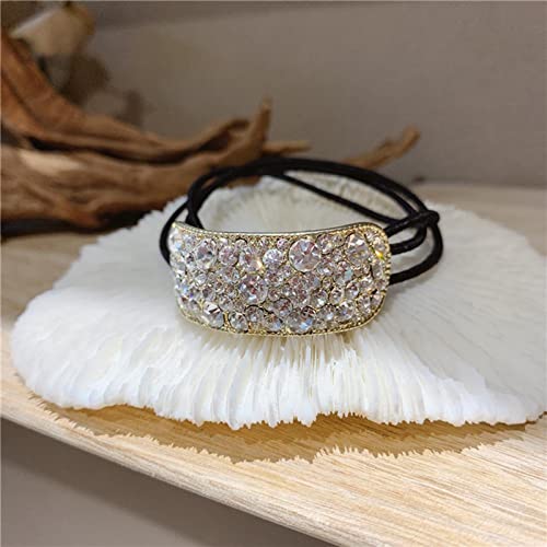 Wendalern Boho Rhinestone Ponytail Holder Cuffs Geometric Elastic Scrunchies Gold Crystal Ponytail Hair Tie Band Luxury Ponytail Hairband Ring Hair Accessories for Women and Girls - Image 3