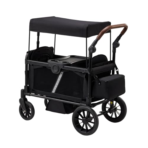 TerraPede Stroller Wagon for 2 Kids All-Terrain Push Pull Wagon with Side-Open Door & Seat Mode 8/12 Shock-Absorbing Wheels Removable Canopy Snack Tray Large Storage Bags Black