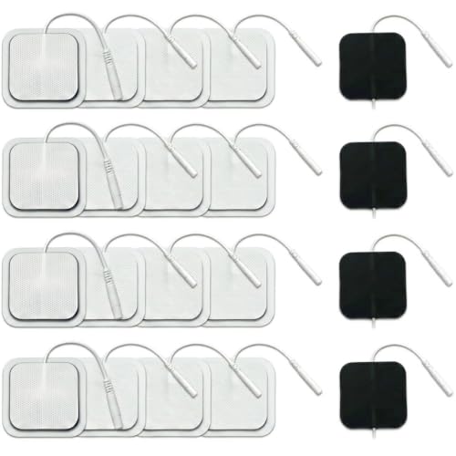 20 Electrodos para TENS y EMS 5x5 cm, Parches Electroestimulador Reutilizables y Autoadhesivos con Conector Pin 2 mm, Electrodos Fisioterapia Compatibles con Compex, Beurer y Dispositivos Universales
