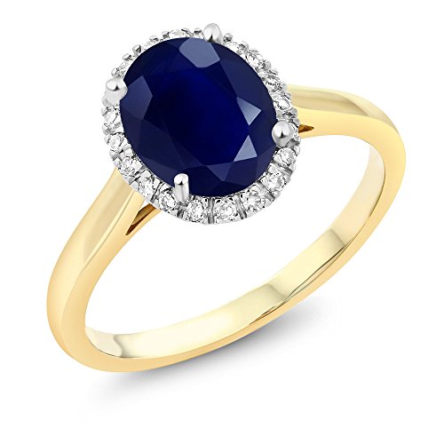 Gem Stone King 10K 2-Tone Gold Oval Blue Sapphire and Diamond Women Halo Engagement Ring (2.50 Cttw, Oval 9X7MM, Available 5,6,7,8,9) (Size 5)