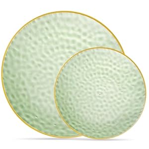 PLASTICPRO 32 Piece Combo Plates Set includes 16-7” inch Plates & 16-10” inch Plates Green Hammered Plastic PartyPlates Premium ST patricks day Party Dishes