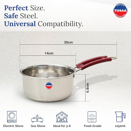 Image of TOSAA Stainless Steel Sauce PAN 14 CM,Premium Stainless Steel for the Modern Kitchen,Safe for Cooking All Types of Foods (1150 ml)