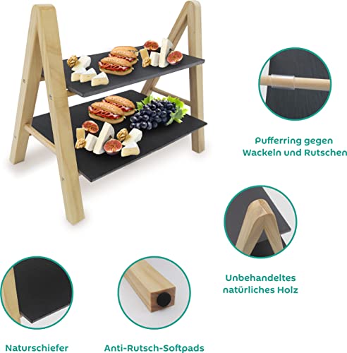 Foto von Etagere Schieferplatte 2-stöckig | 32,5 x 27 x 18 cm | Geschenkbox I praktisch und modern | mehrstufige Servierplatte | Serviergestell 2 Etagen | Steinplatte Käseplatte Schiefer Platte Servierteller
